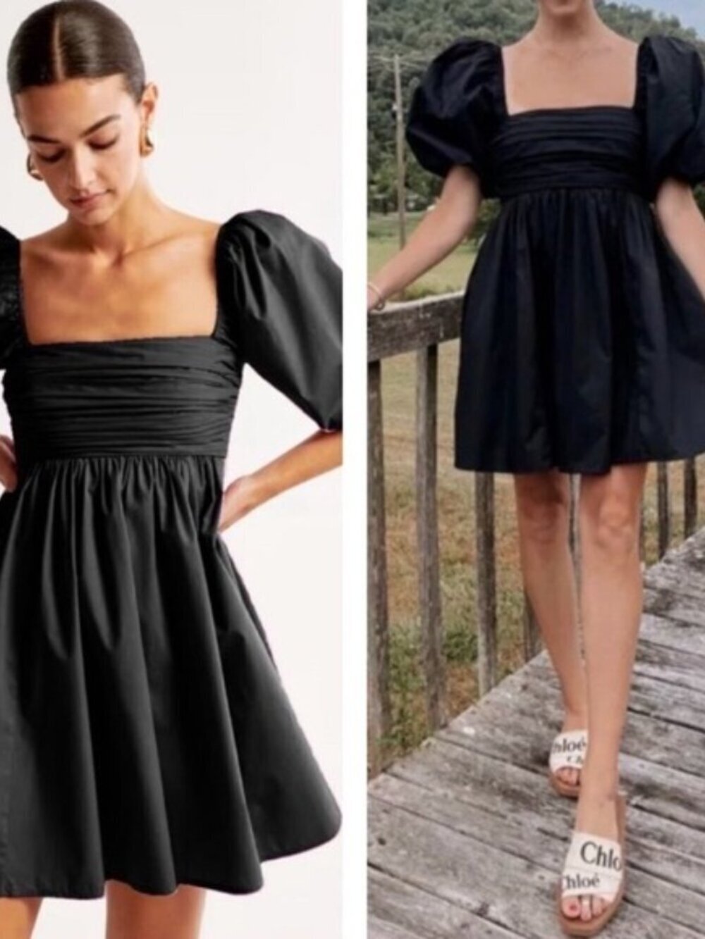 Abercrombie & Fitch Emerson Puff Sleeve Ruched Mini Dress Black Size Medium
